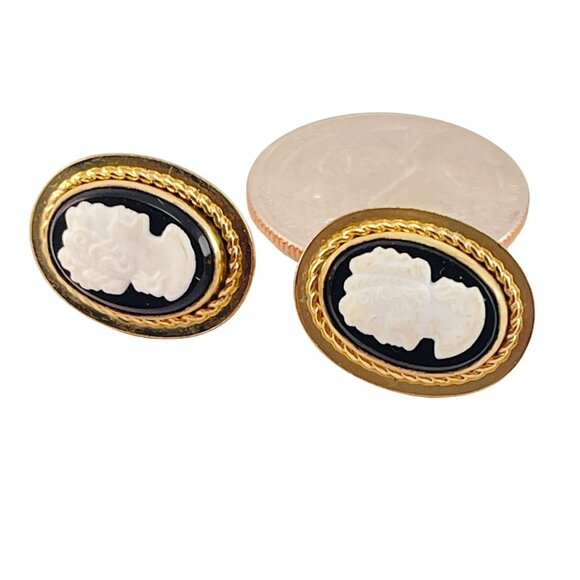 Van Dell Vintage Gold Filled Cameo Hand Carved Screw Back Earrings - Picture 3 of 6